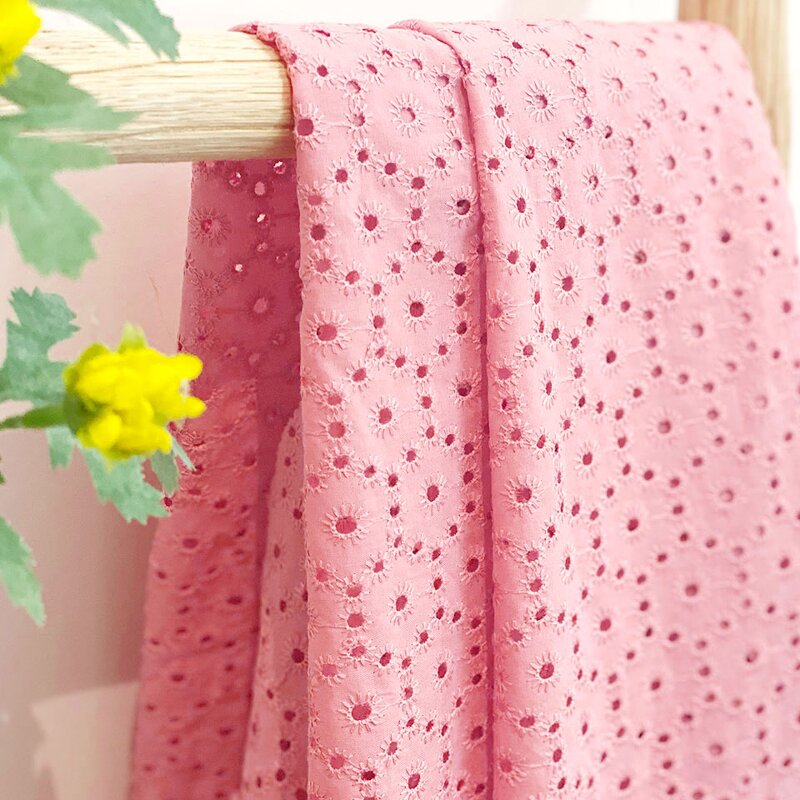 Lace Fabric Manufacturer - Custom Pink Eyelet Woven Embroidered Cotton Fabric