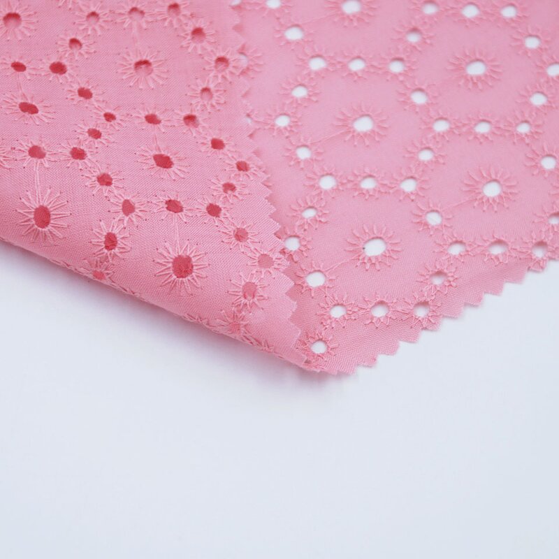 Lace Fabric Manufacturer - Custom Pink Eyelet Woven Embroidered Cotton Fabric
