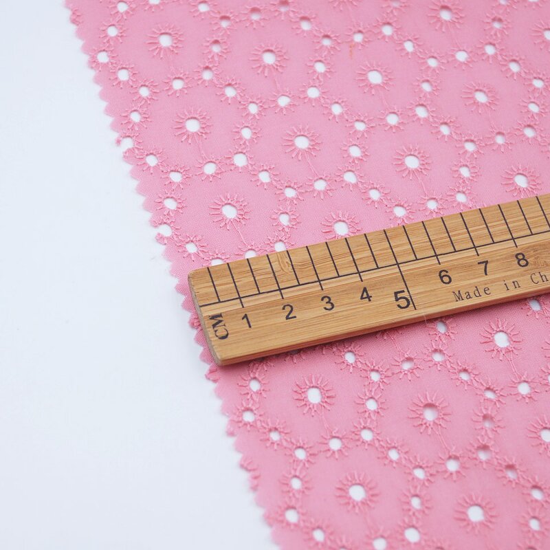 Lace Fabric Manufacturer - Custom Pink Eyelet Woven Embroidered Cotton Fabric