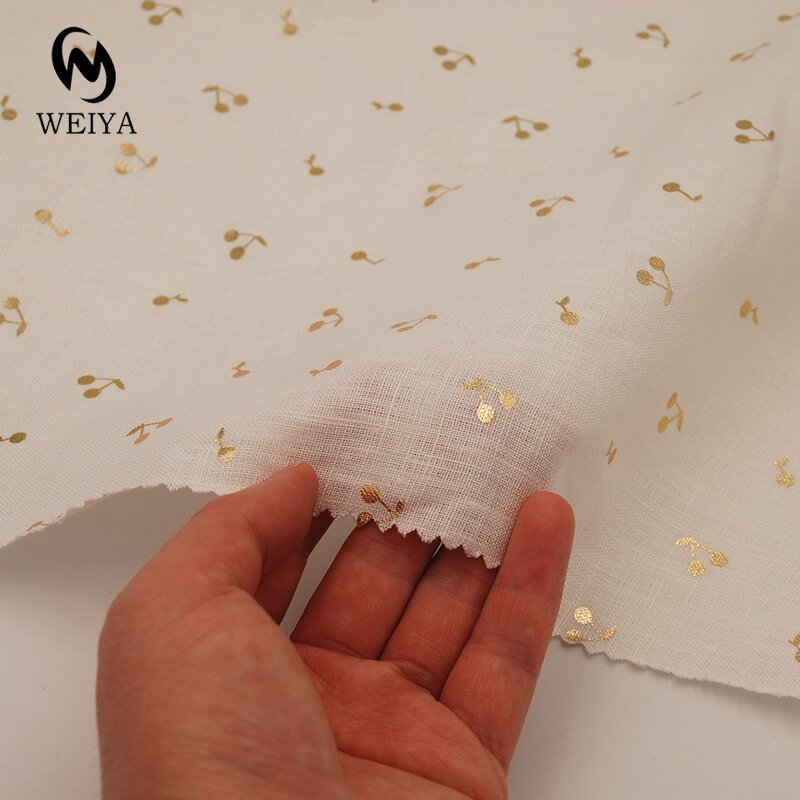 Linen Fabric Manufacturer - 1414 Woven Gold Foil Print 100% Linen