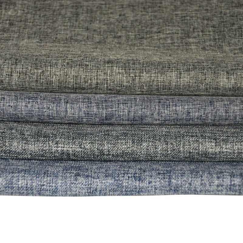 Polyester Fabric Manufacturer - Navy Grey Two-Tone Slub Linen Look Fabric