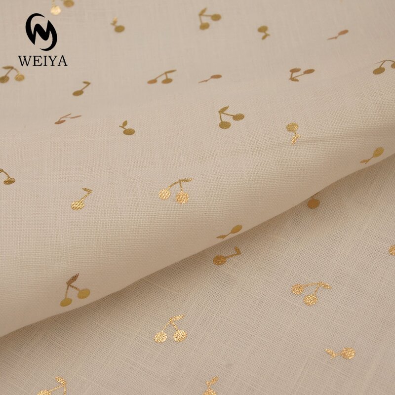 Linen Fabric Manufacturer - 1414 Woven Gold Foil Print 100% Linen