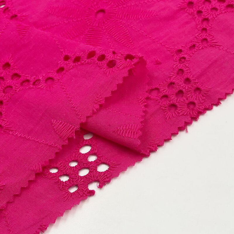 Lace Fabric Manufacturer - Custom Rose Red Laser Cut Voile Cotton Fabric