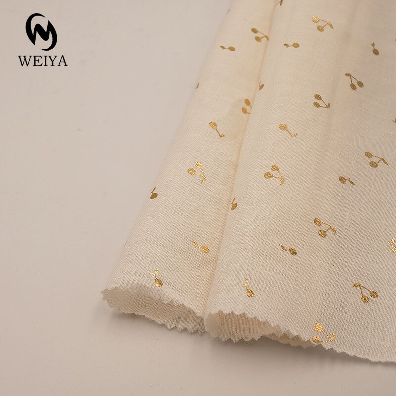 Linen Fabric Manufacturer - 1414 Woven Gold Foil Print 100% Linen