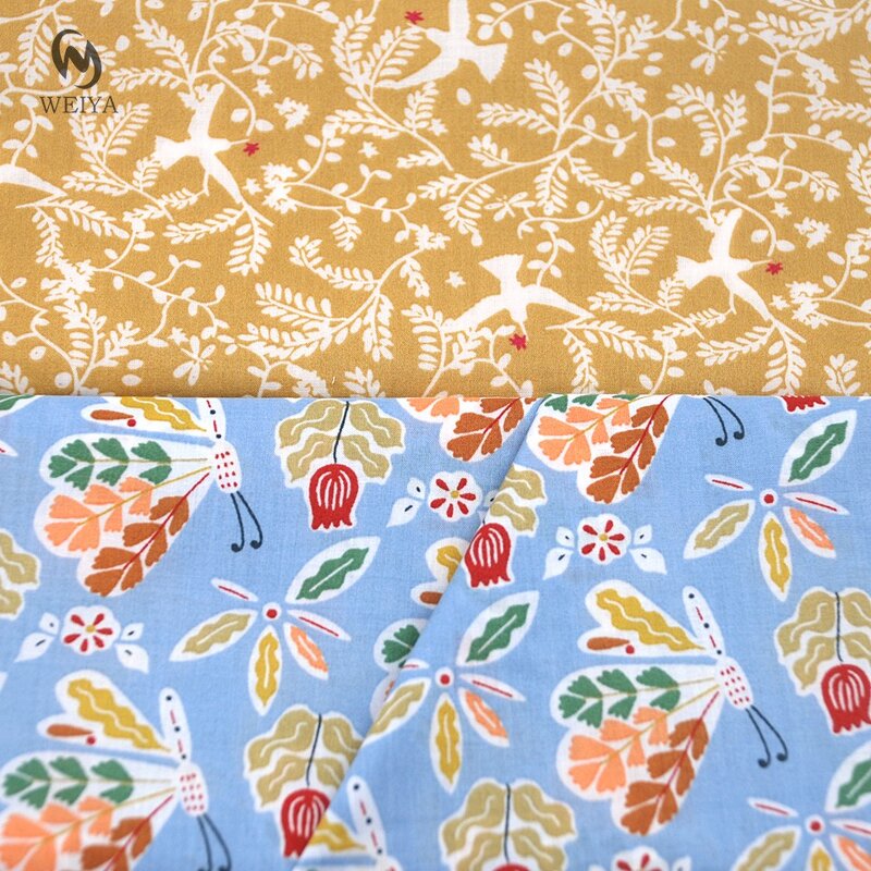 Printed Fabric Manufacturer - Christmas Yellow Baby Bird Floral Cotton Fabric