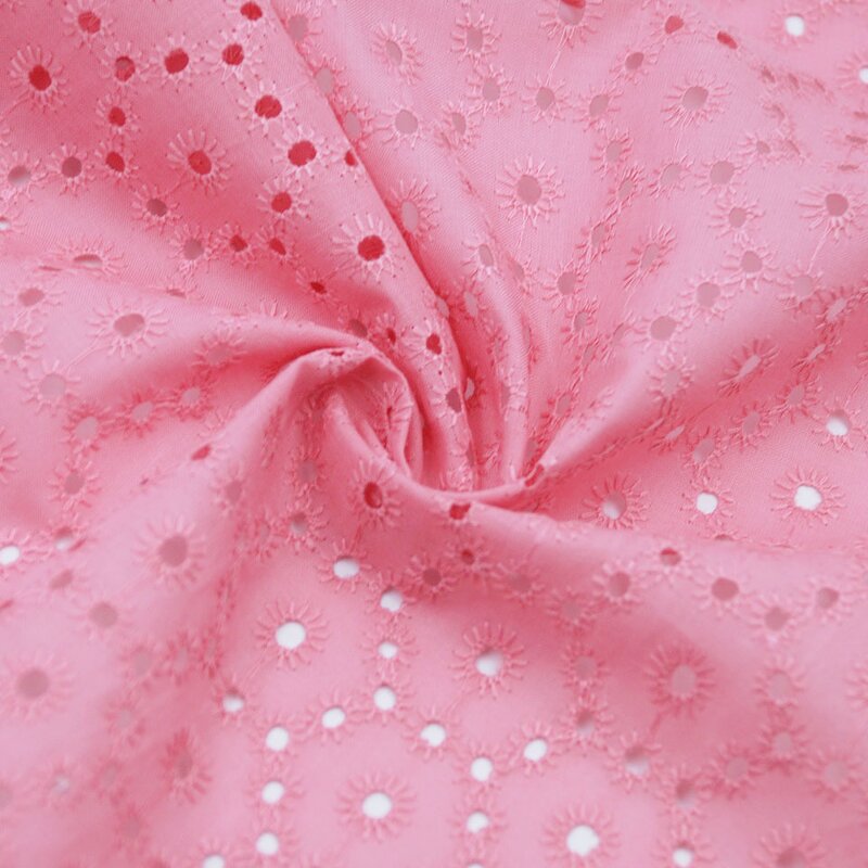 Lace Fabric Manufacturer - Custom Pink Eyelet Woven Embroidered Cotton Fabric