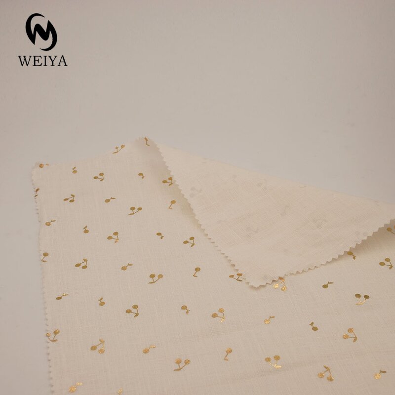 Linen Fabric Manufacturer - 1414 Woven Gold Foil Print 100% Linen