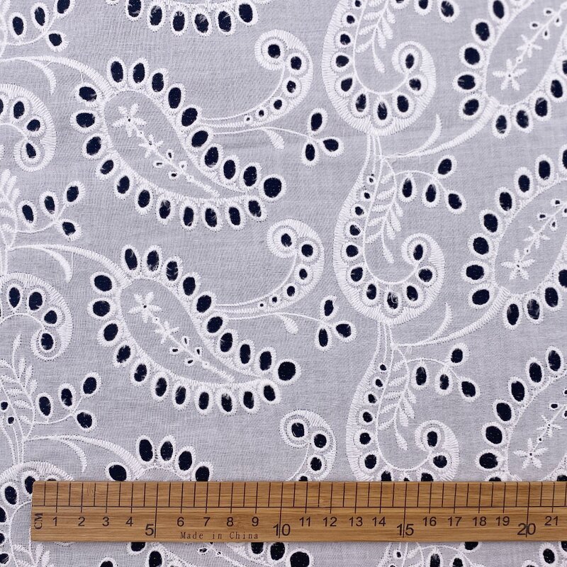 Voile Fabric Manufacturer - PFD White Eyelet Lace Embroidery Cotton Fabric
