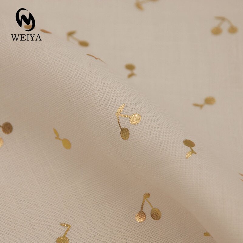 Linen Fabric Manufacturer - 1414 Woven Gold Foil Print 100% Linen
