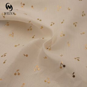 Linen Fabric Manufacturer - 1414 Woven Gold Foil Print 100% Linen