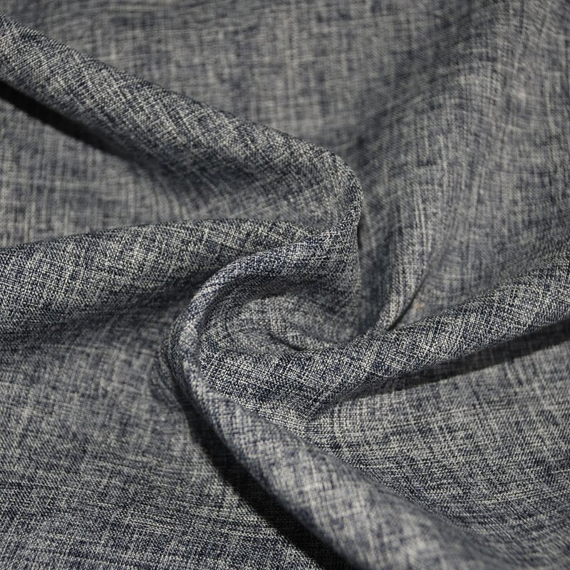 Polyester Fabric Manufacturer - Navy Grey Two-Tone Slub Linen Look Fabric