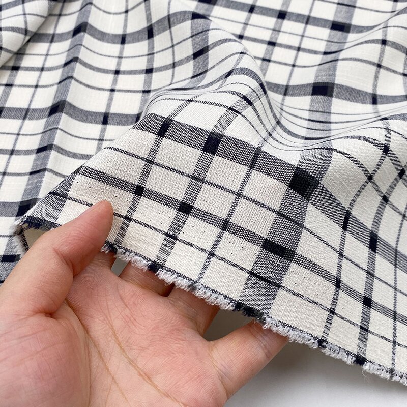 Linen Fabric Manufacturer - Black White Yarn Dyed Linen Look Slub Fabric