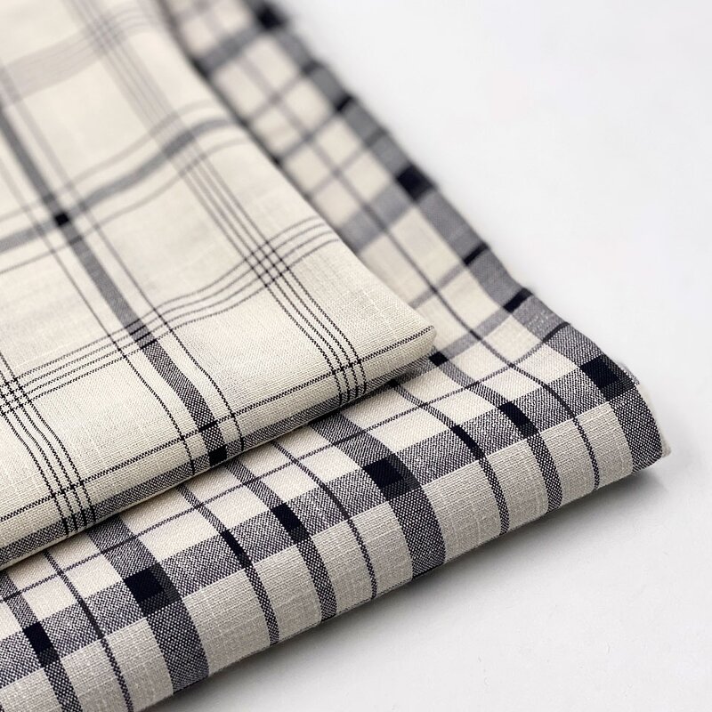 Linen Fabric Manufacturer - Black White Yarn Dyed Linen Look Slub Fabric