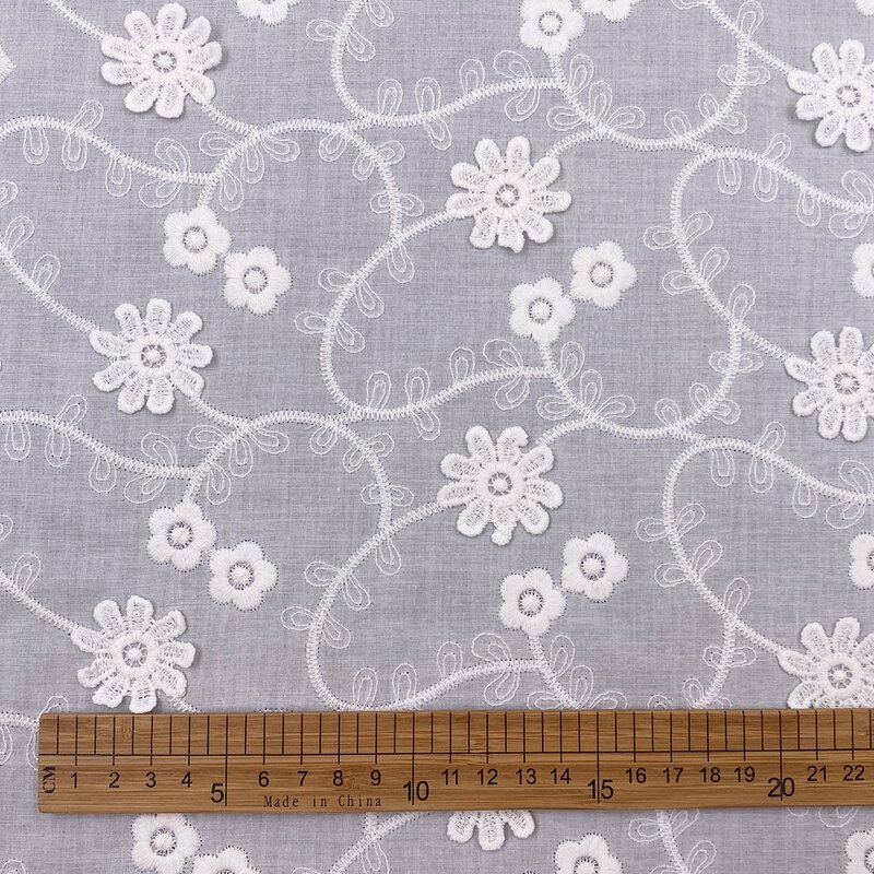 Voile Fabric Manufacturer - PFD White Eyelet Lace Embroidery Cotton Fabric