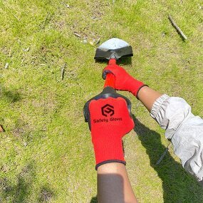 Latex Gloves Manufacturer - Red Polyester Liner Sandy Coated Work Gloves