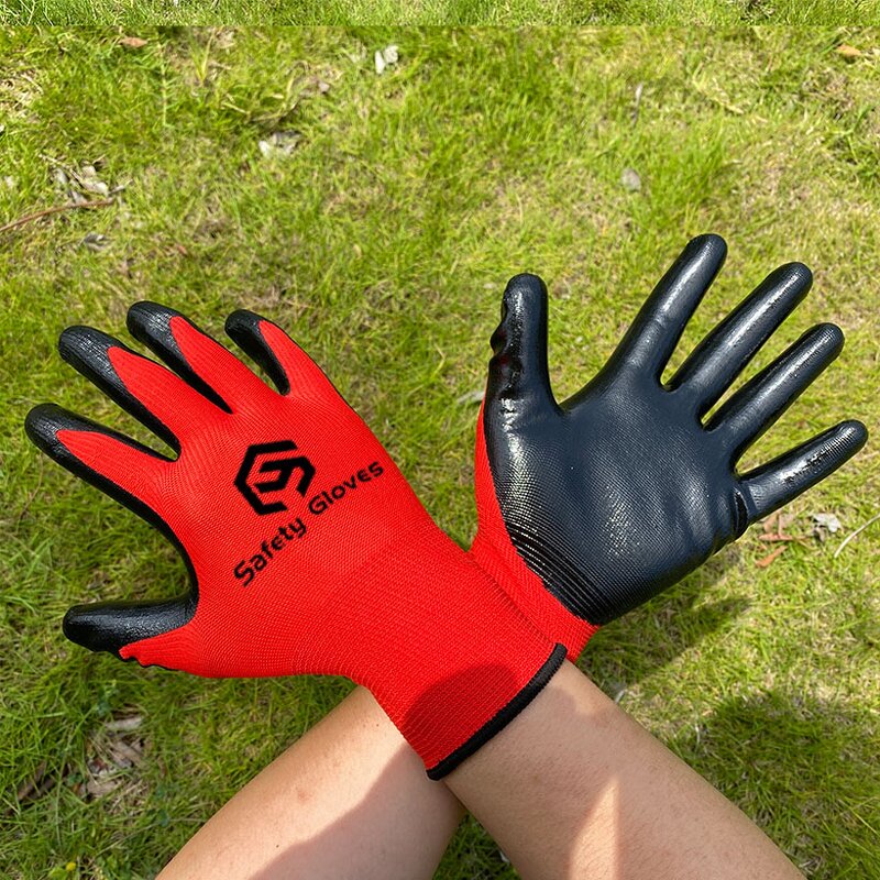 Work Gloves Manufacturer - Factory Printed Nitrile Grip Safety Gloves