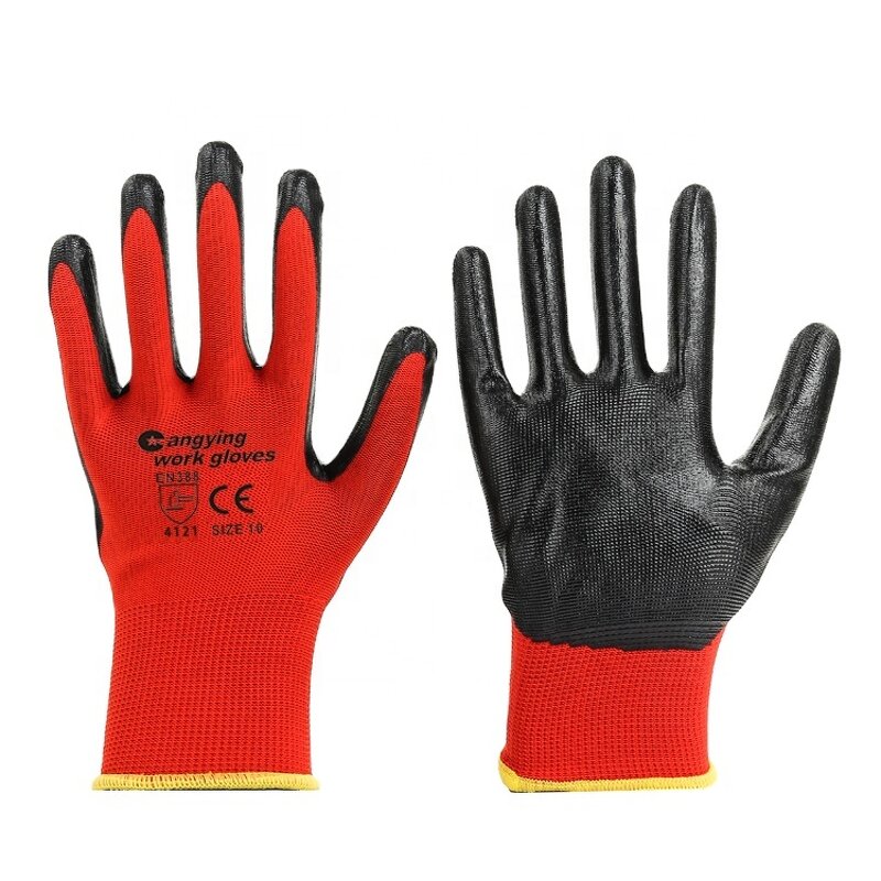 Work Gloves Manufacturer - 13g Polyester Grip EN388 Nitrile Safety Gloves