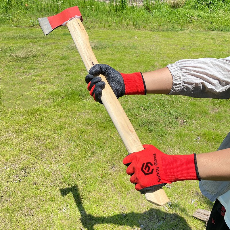 Latex Gloves Manufacturer - Red Polyester Liner Sandy Coated Work Gloves