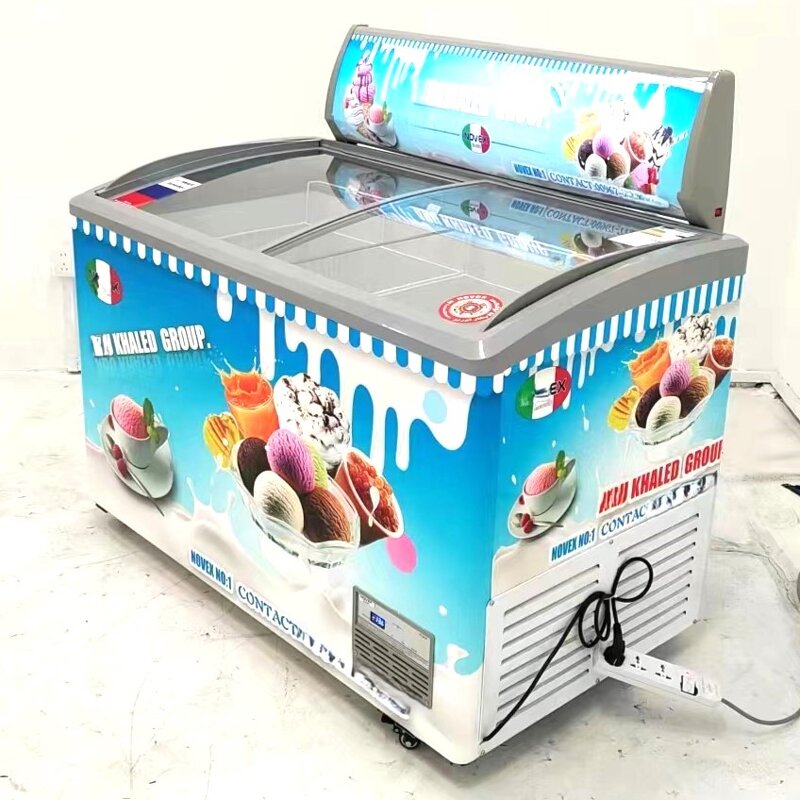 Ice Cream Display Freezer Manufacturer - Glass Top Double Door Commercial