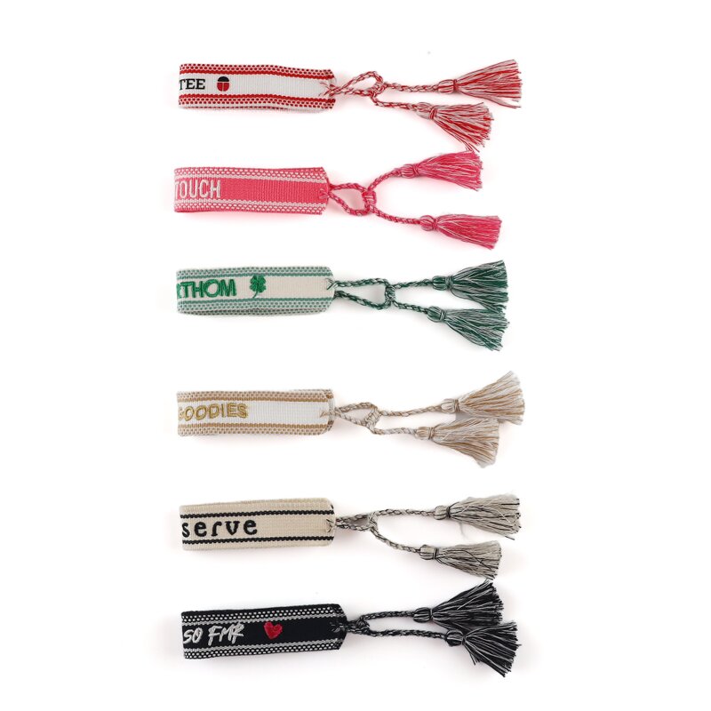 Embroidery Woven Bracelet Factory - OEM Custom Letters Jewelry Women Gift Personalized Name Adjustable Tassel Friendship