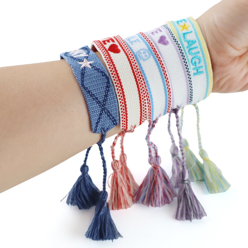 Braided Bracelets Factory - OEM High Quality Custom Name Bride Knitted Word Adjustable Woven Embroidery Tassel