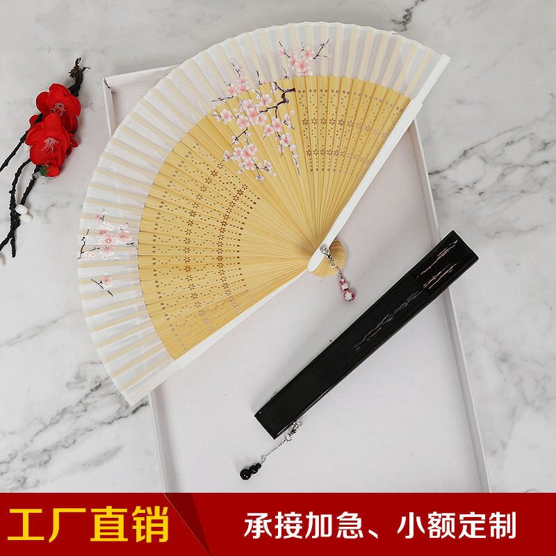 Hand Held Fan Factory - OEM High Quality Mini Chinese Bamboo Rib Customized Logo Silk Fan