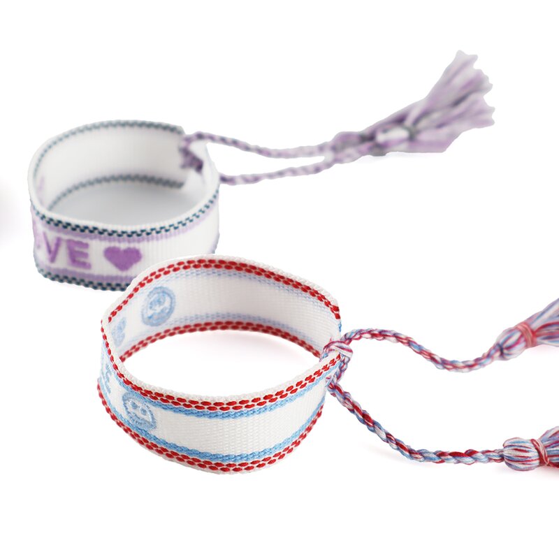 Braided Bracelets Factory - OEM High Quality Custom Name Bride Knitted Word Adjustable Woven Embroidery Tassel