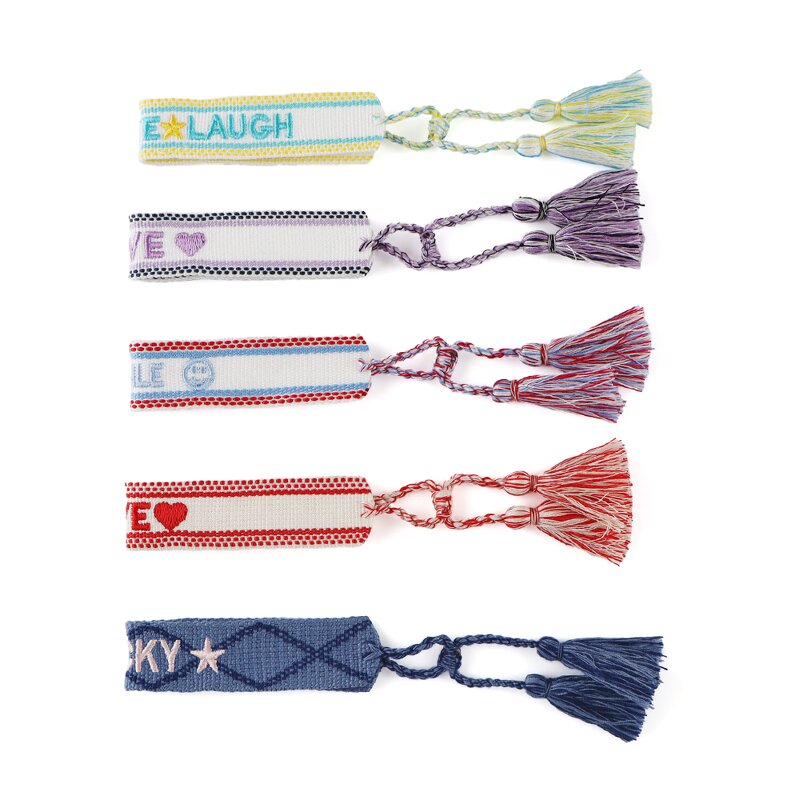 Braided Bracelets Factory - OEM High Quality Custom Name Bride Knitted Word Adjustable Woven Embroidery Tassel