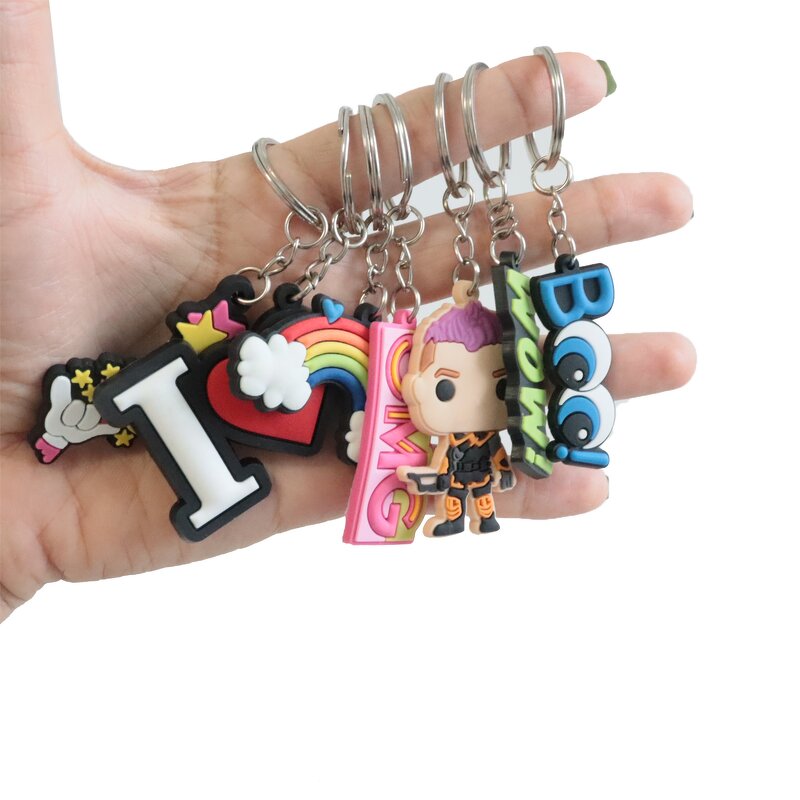 PVC Keychain Factory - OEM Custom Rubber 2d Die Cut Pvc Soft Plastic Character Letter Kid Personalized