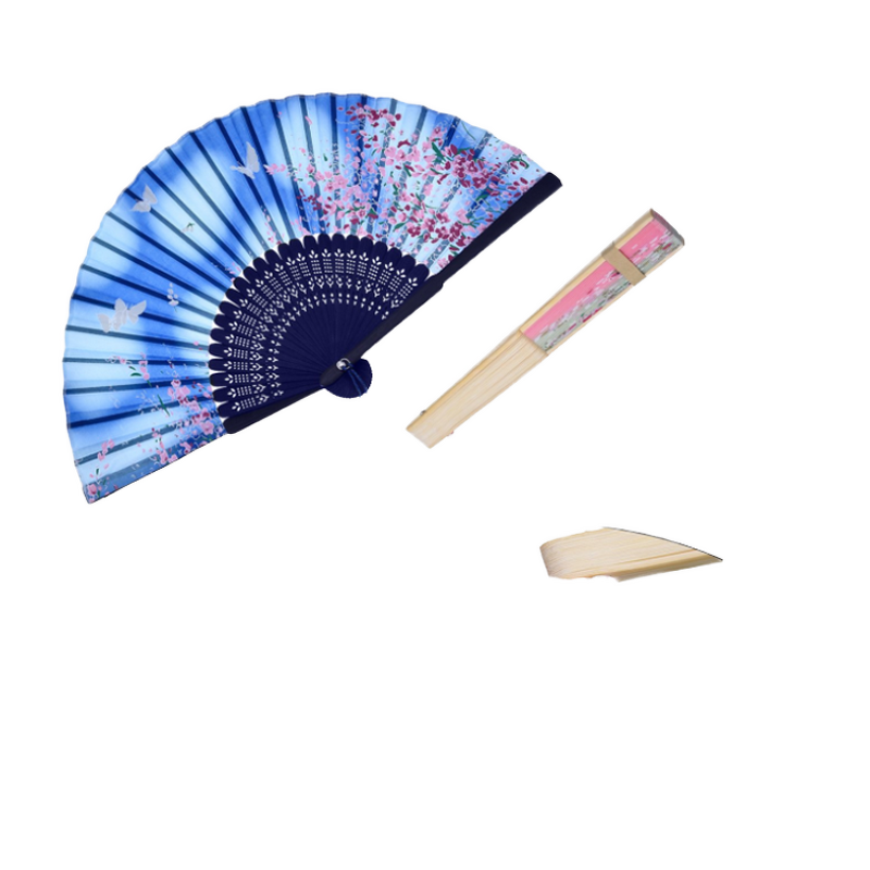 Bamboo Hand Fan Factory - OEM Custom Blue Butterfly Cherry Pattern Eco-Friendly DIY