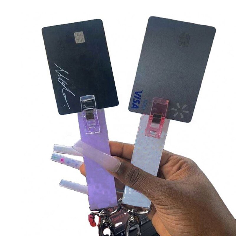 Card Grabber Factory - OEM Hot Sale Custom Logo Atm Acrylic Material Keychain Credit Card Puller for Long Nails