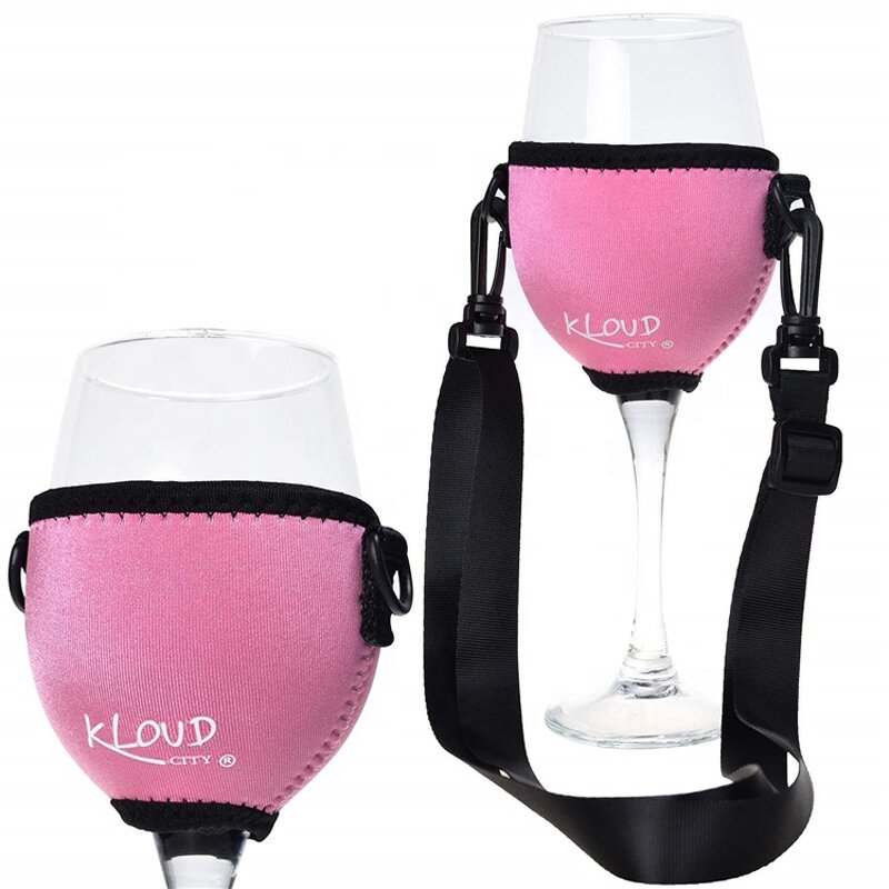 Wine Glass Lanyard Factory - OEM Custom Colors Printed Neoprene Drink Cup Holder Party