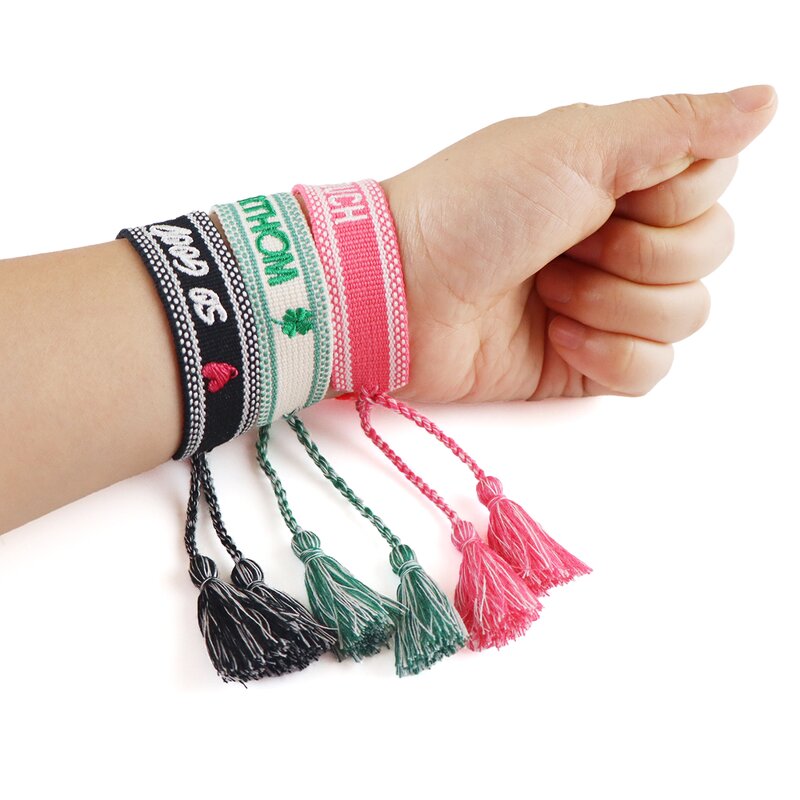 Embroidery Woven Bracelet Factory - OEM Custom Letters Jewelry Women Gift Personalized Name Adjustable Tassel Friendship