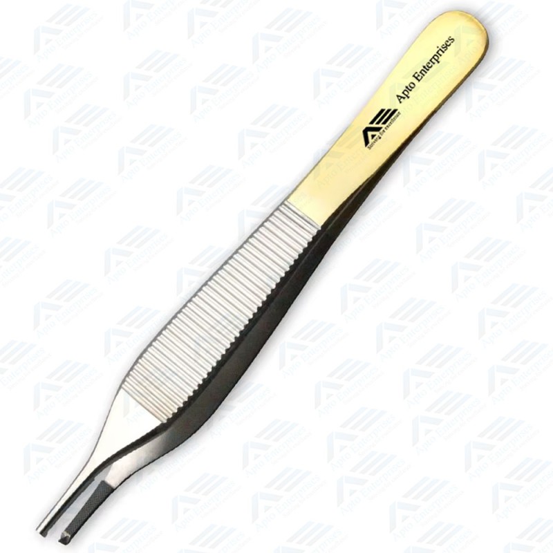 12cm Adson Tissue Forceps Half Gold German Steel TC High Grade Adson Dissecting and Tissue Forceps By Apto Enterprises