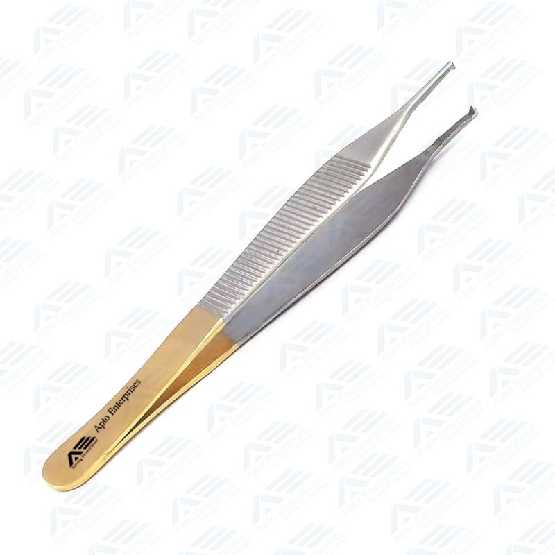 12cm Adson Tissue Forceps Half Gold German Steel TC High Grade Adson Dissecting and Tissue Forceps By Apto Enterprises
