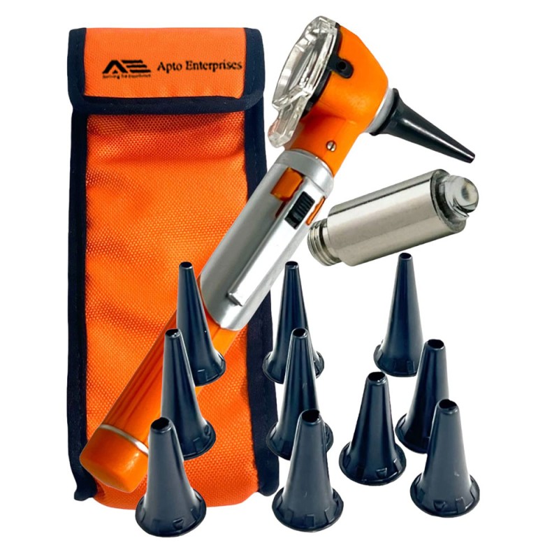 Professional Medical Devices Fiber Optic Mini Otoscope Orange Color Pocket Otoscope with Pouch Case