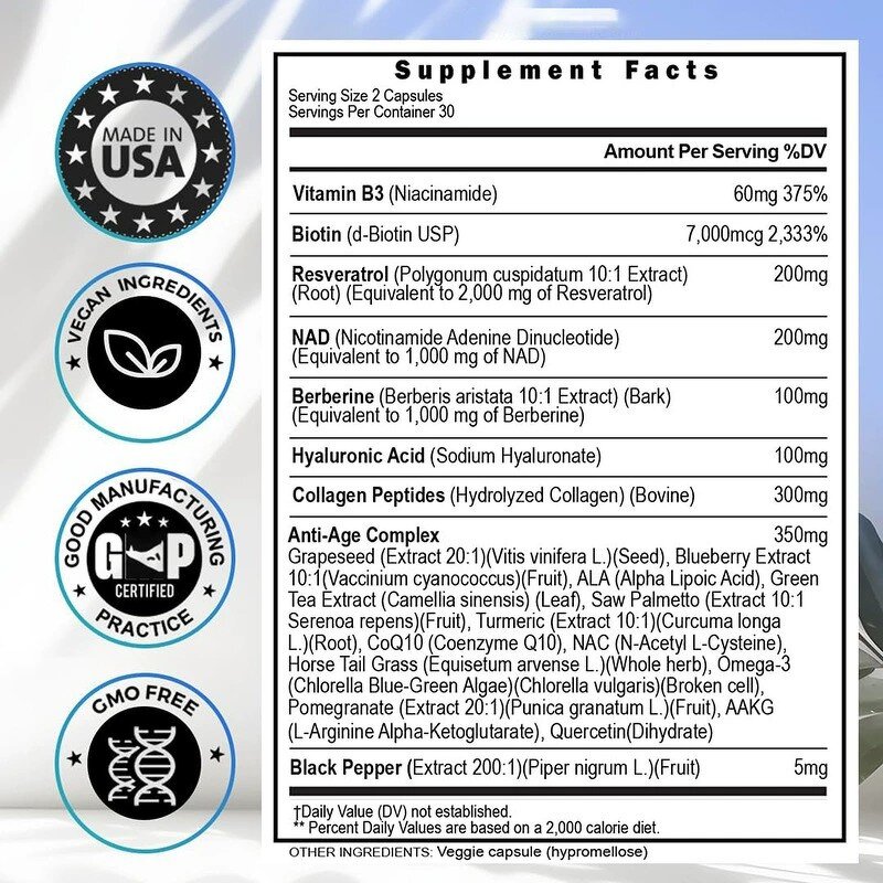 NAD Resveratrol Supplement Manufacturer - High Berberine Hyaluronic Acid Biotin
