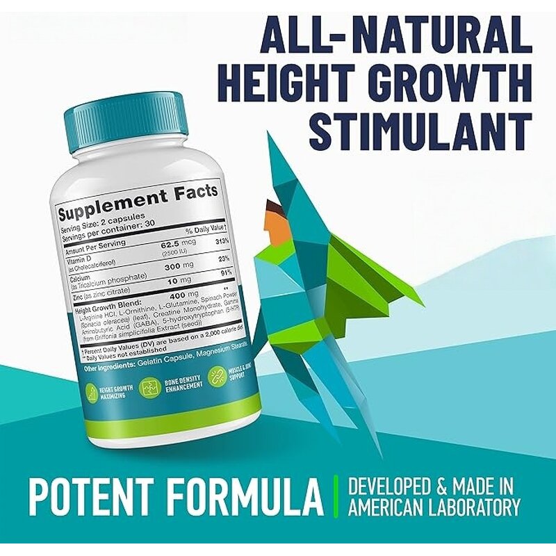 Growth Capsules Factory - Height Maximizer with Calcium GABA Zinc for All Ages