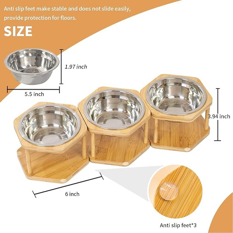 Elevated Cat Bowl Supplier - Set of 3 Single Raised Stainless Steel Dish Stand
