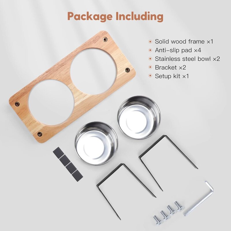 Elevated Cat Bowl Manufacturer - 15° Tilted Raised Wood Stand Anti Vomiting Bowl