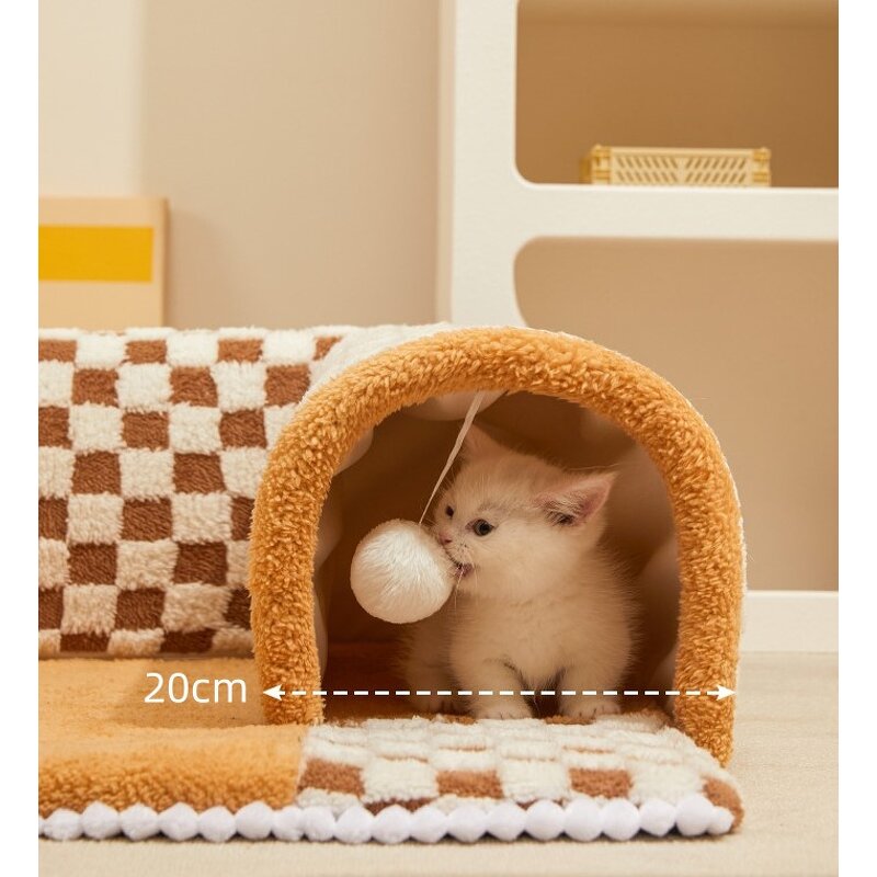 Cat Tunnel Bed Factory - 2-in-1 Play Tunnel and Mat Checkered Plush Design