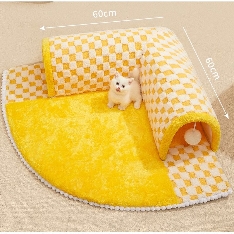 Cat Tunnel Bed Factory - 2-in-1 Play Tunnel and Mat Checkered Plush Design