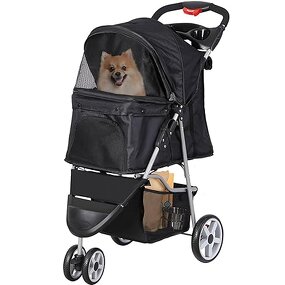 Foldable Pet Stroller Factory - 3 Wheels Carrier with Weather Cover Storage Basket