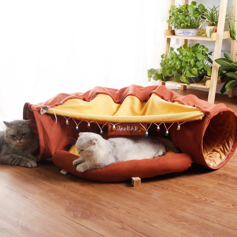 Cat Tunnel Bed Manufacturer - 2 in 1 Tube with Cushion Plush Ball Toy
