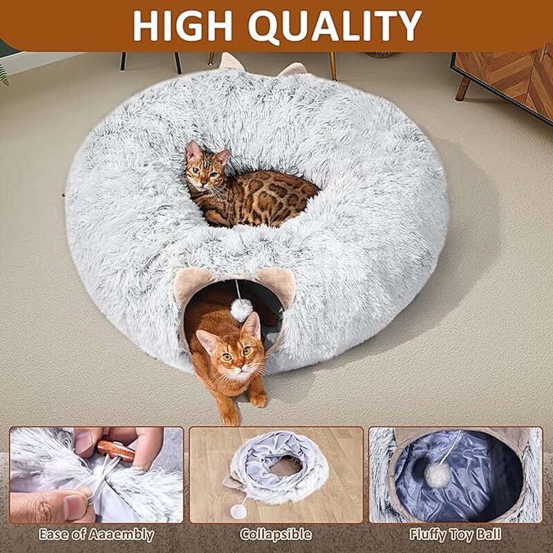 Cat Tunnel Manufacturer - Large Collapsible Plush Tube with Mat & Balls
