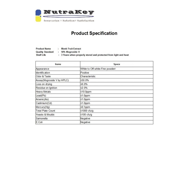 Monk Fruit Sweetener Manufacturer - Non-GMO Mogroside V50% Plant Extract