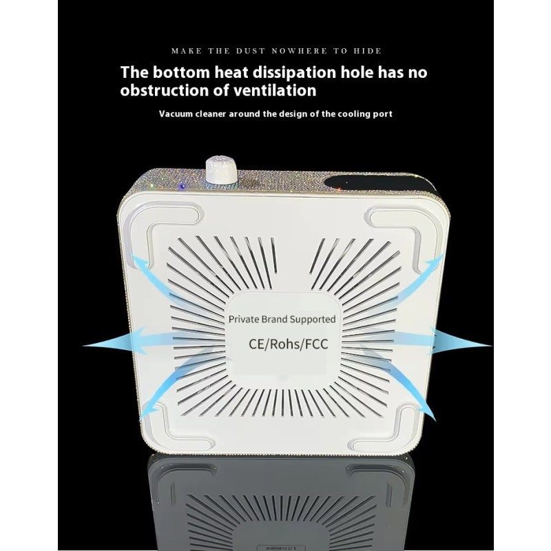 New Arrival 48W Brushless Wireless Diamond Nail Dust Collector 3500RPM Rechargeable Portable Vacuum Popular Square Shine