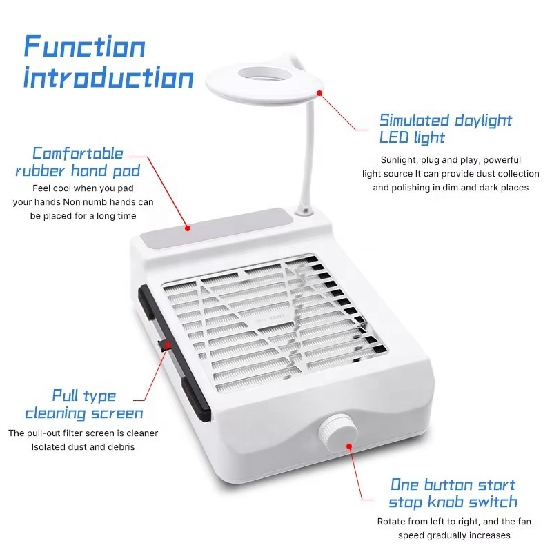 Nail Art 3-in-1 Nail Art Dust Vacuum Cleaner, Nail Art Hand Rest and Lighting Integrated Set, Nail Art Workbench Machine