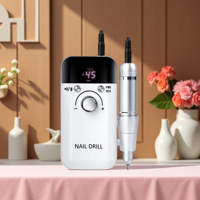 Professional Rechargeable 45000 RPM Nail Drill Portable Polishing Machine for Acrylic Gel Nails Home Use Tapered Brushless