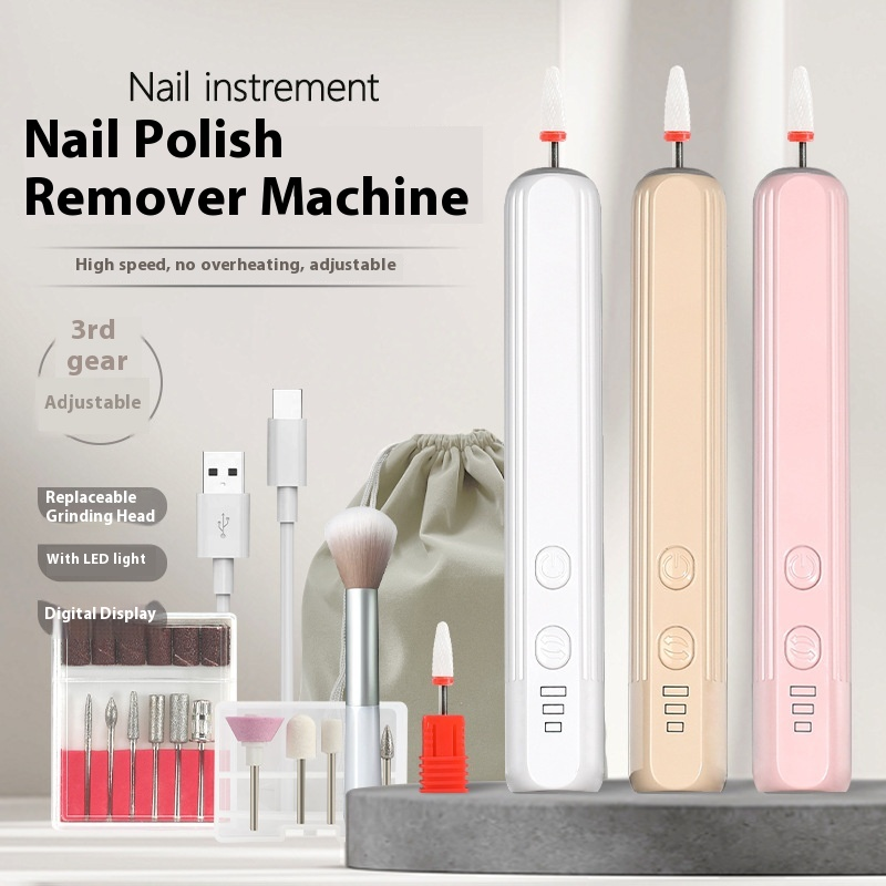 Portable Electric Nail Polish Grinding Machine with a Grinding Head and Battery, Nail Polish Pen and Grinding Pen